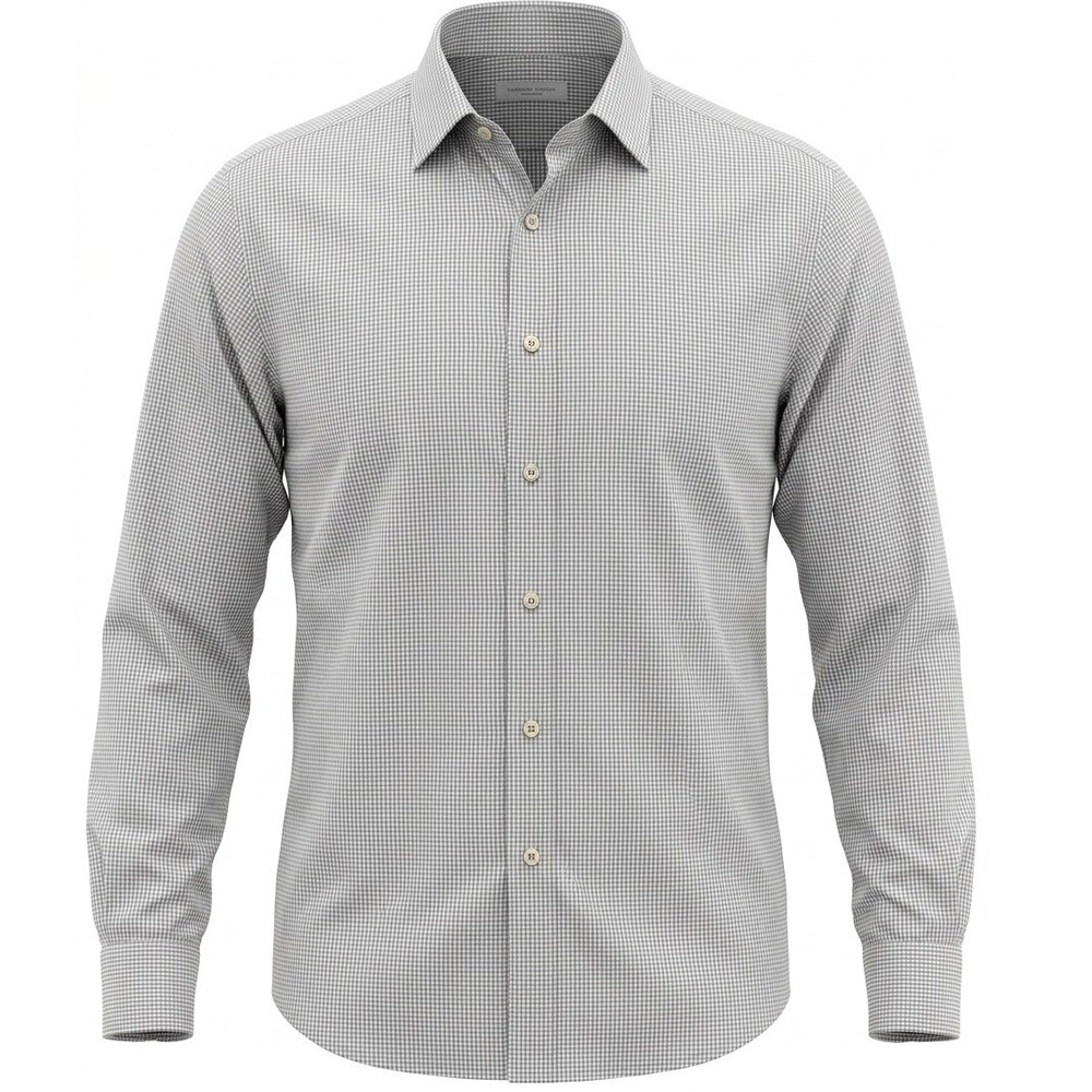 Ermenegildo Zegna Men's Gray Micro Check Dress Shirt 17.5 Neck 35 Sleeve